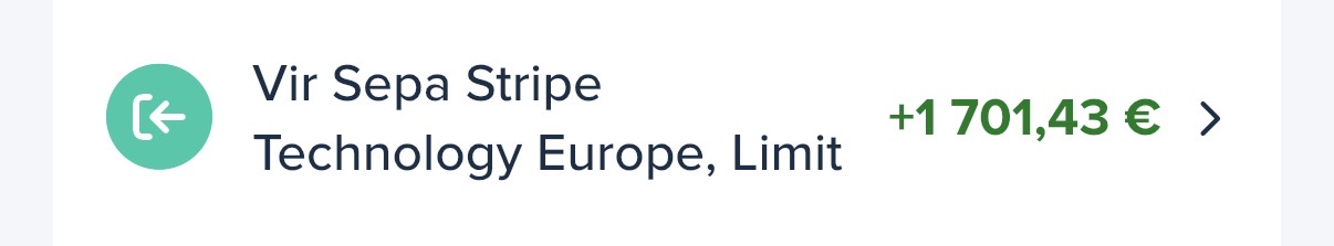 Virement SEPA Stripe Technology Europe de 1 701,43 €